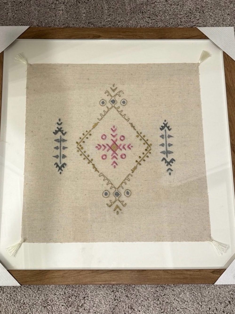 Threshold framed embroidered textile wall art